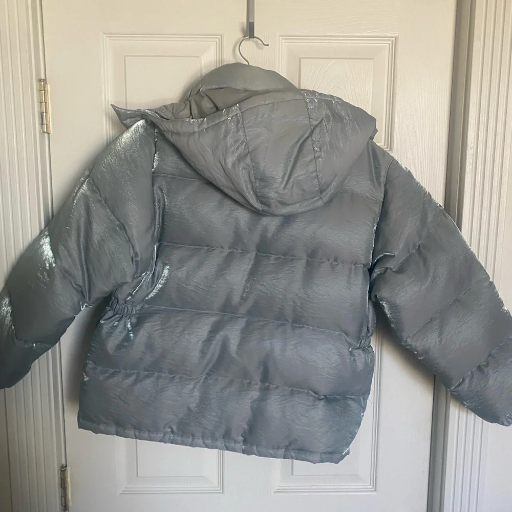 First Down Metallic Silver Puffer Jacket - Picture 4 of 6